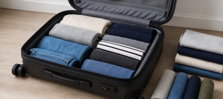 Kabinentrolley Packtechniken: Kleidung falten und rollen fuer mehr Stauraum